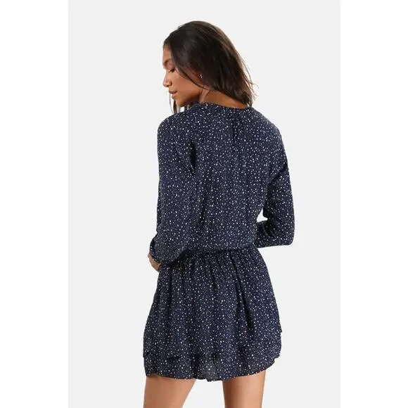 Rails Jasmine Star Print Mini Dress Navy Nova Size Medium Smocked Long Sleeve - Picture 12 of 12